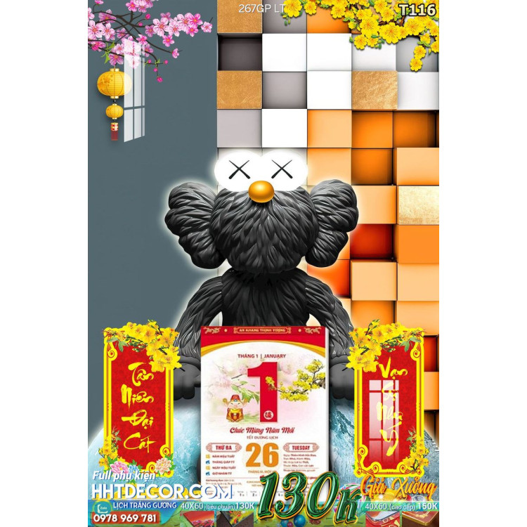 Lịch tết tranh Kawas gấu Bearbrick, Phi hành gia-267GP LT