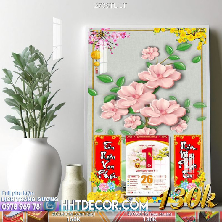 Lịch tết tranh lụa 3d canvas-2736TL LT