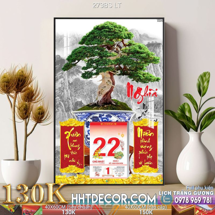 Lịch tết tranh bonsai, Mai Đào tết-273BS LT