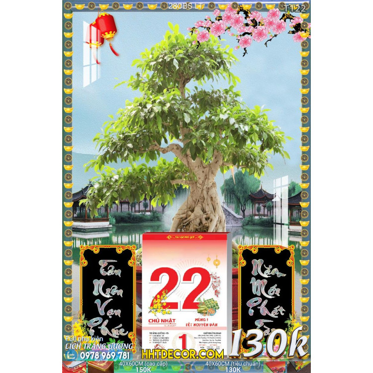 Lịch tết tranh bonsai, Mai Đào tết-280BS LT