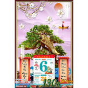 Lịch tết tranh bonsai, Mai Đào tết-289BS LT