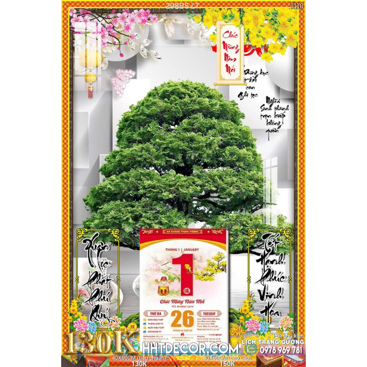 Lịch tết tranh bonsai, Mai Đào tết-298BS LT