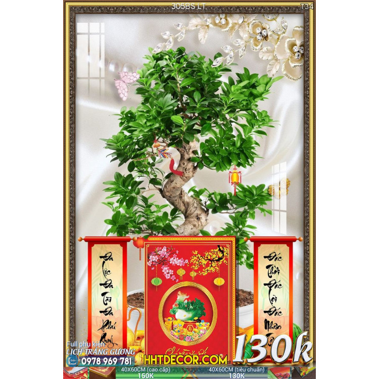 Lịch tết tranh bonsai, Mai Đào tết-305BS LT