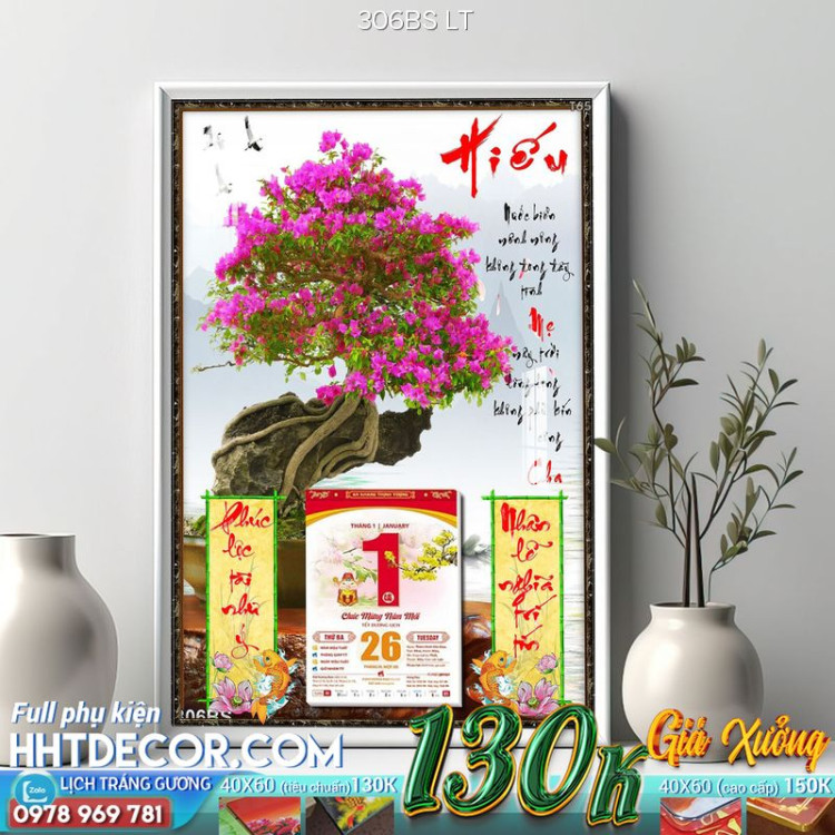 Lịch tết tranh bonsai, Mai Đào tết-306BS LT