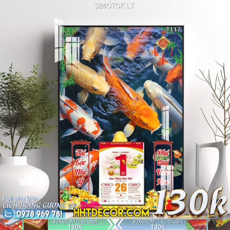 Lịch tết tranh hoa sen, cá chép-3240TCK LT
