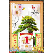 Lịch tết tranh bonsai, Mai Đào tết-349BS LT