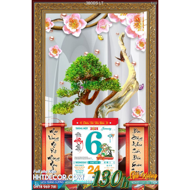 Lịch tết tranh bonsai, Mai Đào tết-380BS LT