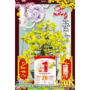 Lịch tết tranh bonsai, Mai Đào tết-386BS LT
