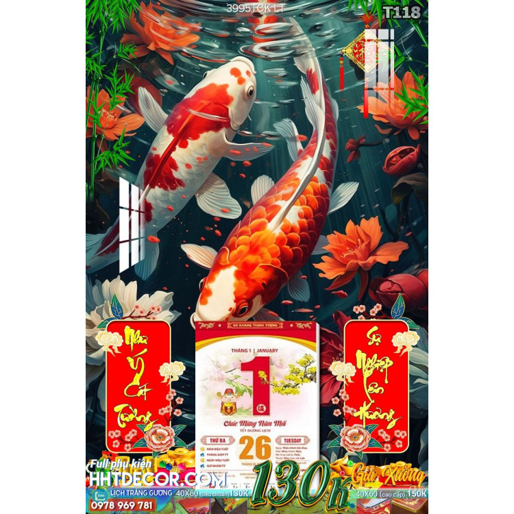 Lịch tết tranh hoa sen, cá chép-3995TCK LT