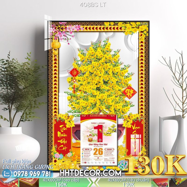 Lịch tết tranh bonsai, Mai Đào tết-408BS LT
