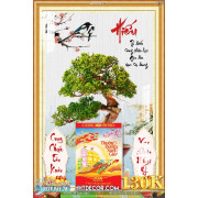 Lịch tết tranh bonsai, Mai Đào tết-417BS LT