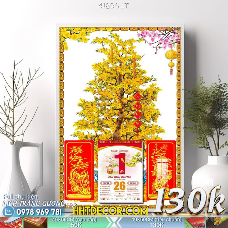 Lịch tết tranh bonsai, Mai Đào tết-418BS LT