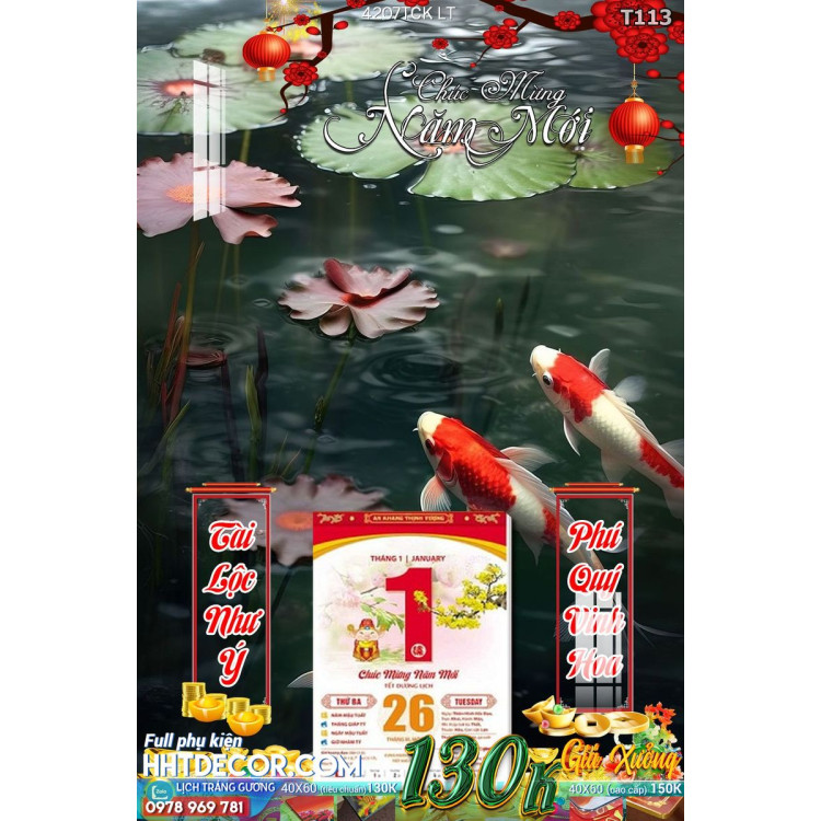 Lịch tết tranh hoa sen, cá chép-4207TCK LT