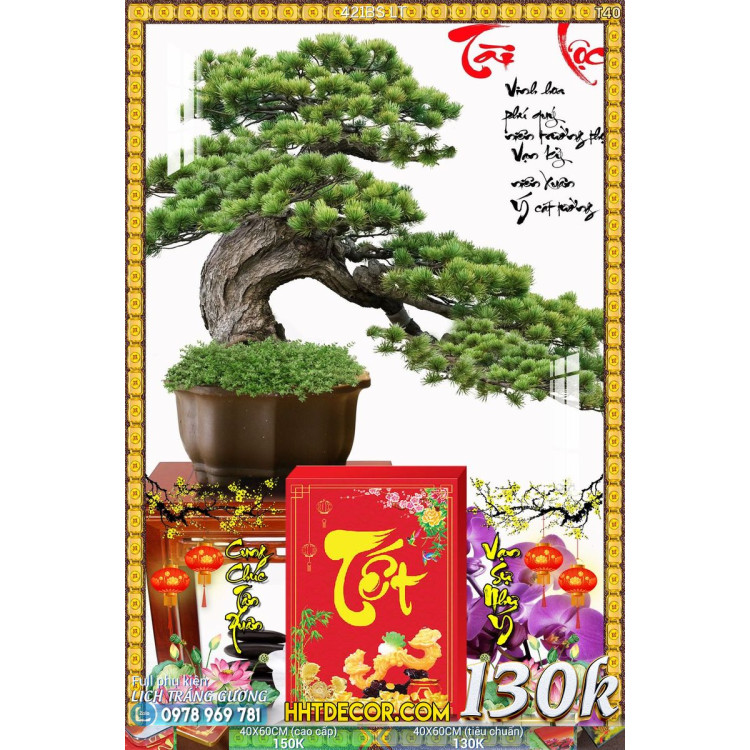 Lịch tết tranh bonsai, Mai Đào tết-421BS LT