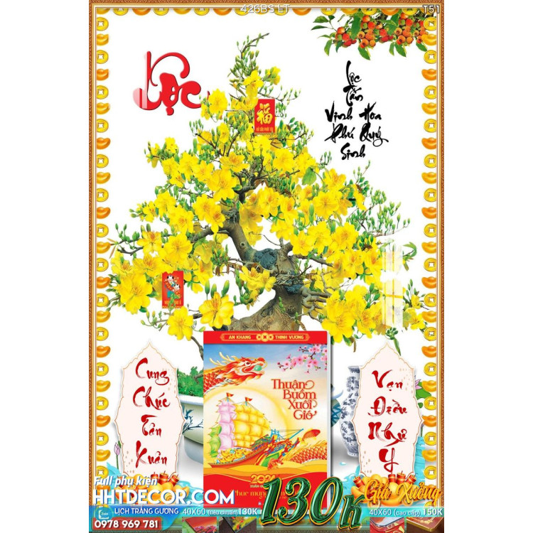 Lịch tết tranh bonsai, Mai Đào tết-426BS LT