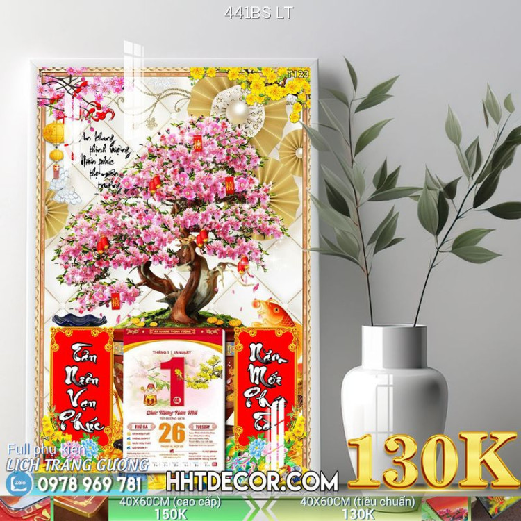 Lịch tết tranh bonsai, Mai Đào tết-441BS LT