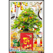 Lịch tết tranh bonsai, Mai Đào tết-446BS LT