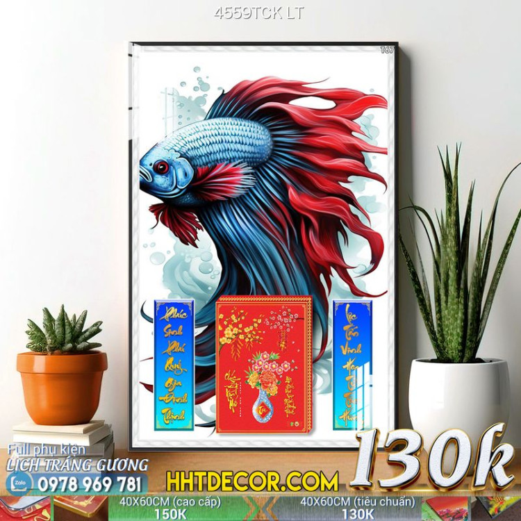 Lịch tết tranh hoa sen, cá chép-4559TCK LT