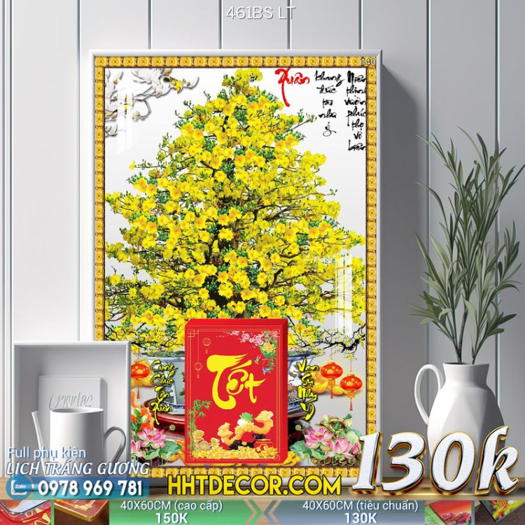 Lịch tết tranh bonsai, Mai Đào tết-461BS LT