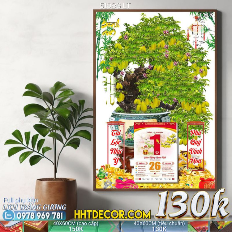 Lịch tết tranh bonsai, Mai Đào tết-510BS LT