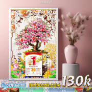 Lịch tết tranh bonsai, Mai Đào tết-526BS LT