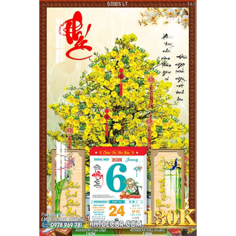 Lịch tết tranh bonsai, Mai Đào tết-531BS LT