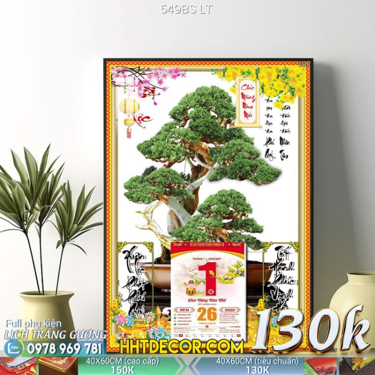 Lịch tết tranh bonsai, Mai Đào tết-549BS LT