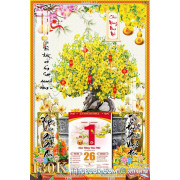 Lịch tết tranh bonsai, Mai Đào tết-585BS LT
