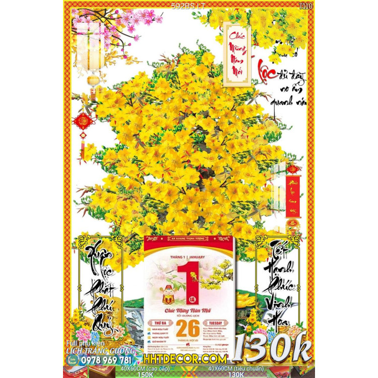 Lịch tết tranh bonsai, Mai Đào tết-592BS LT