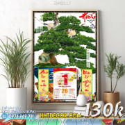 Lịch tết tranh bonsai, Mai Đào tết-594BS LT