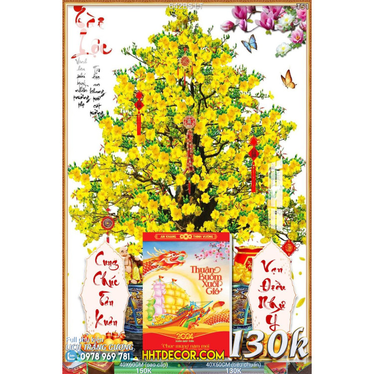 Lịch tết tranh bonsai, Mai Đào tết-642BS LT