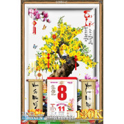 Lịch tết tranh bonsai, Mai Đào tết-645BS LT