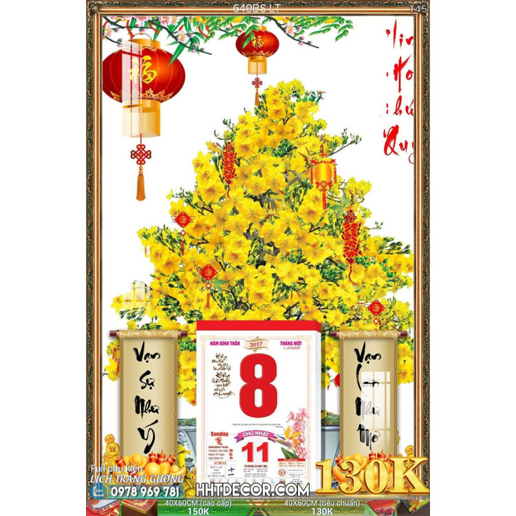 Lịch tết tranh bonsai, Mai Đào tết-649BS LT