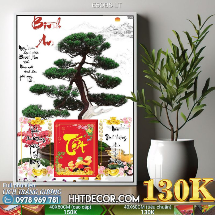 Lịch tết tranh bonsai, Mai Đào tết-650BS LT