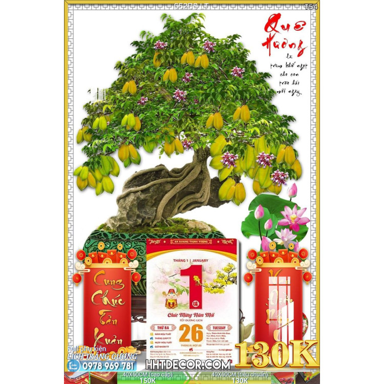 Lịch tết tranh bonsai, Mai Đào tết-652BS LT