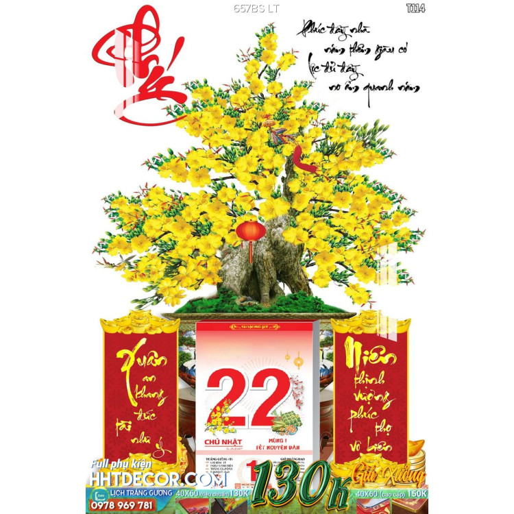 Lịch tết tranh bonsai, Mai Đào tết-657BS LT