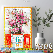 Lịch tết tranh bonsai, Mai Đào tết-675BS LT