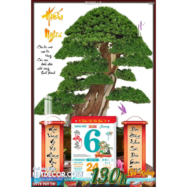 Lịch tết tranh bonsai, Mai Đào tết-702BS LT