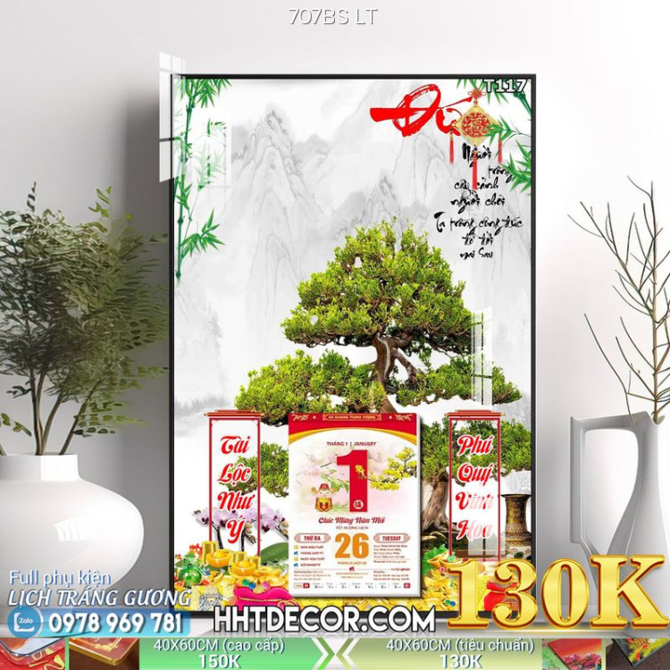 Lịch tết tranh bonsai, Mai Đào tết-707BS LT