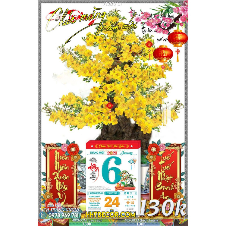 Lịch tết tranh bonsai, Mai Đào tết-713BS LT