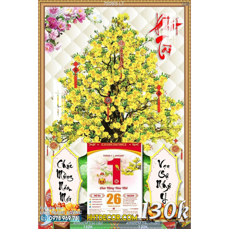 Lịch tết tranh bonsai, Mai Đào tết-720BS LT