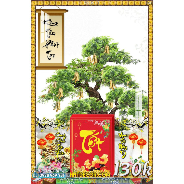 Lịch tết tranh bonsai, Mai Đào tết-721BS LT