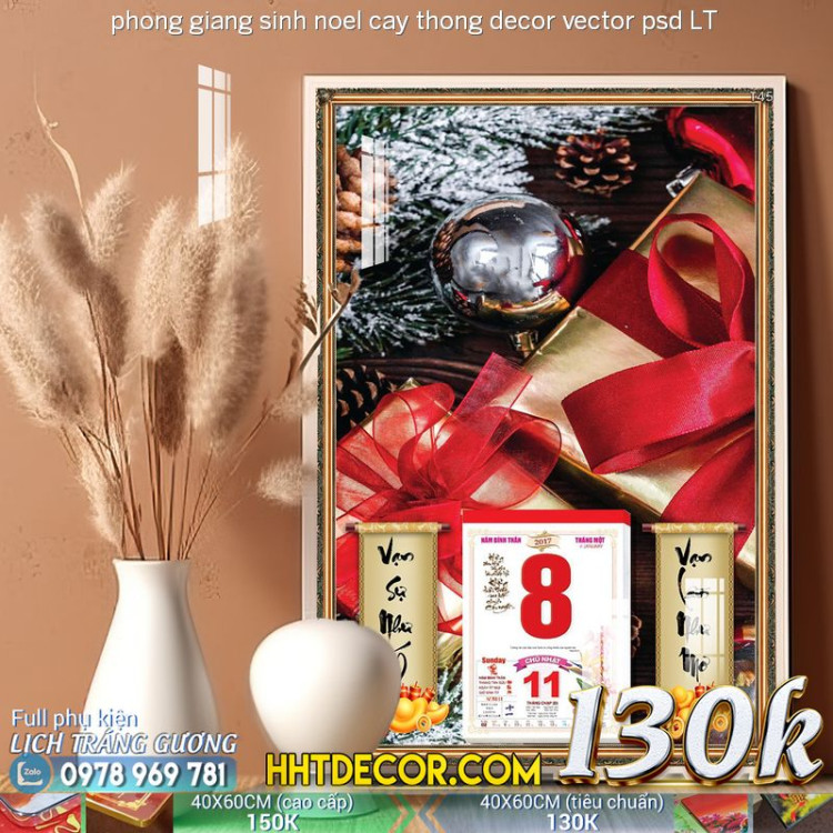 Lịch tết tranh phong giang sinh noel cay thong decor vector psd LT