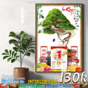 Lịch tết tranh tranh bonsai 4 8 vuong LT