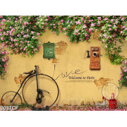 Tranh bức tường quán cà phê trang trí đầy hoa tươi