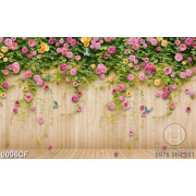 Tranh bức tường hoa rơi trong quán cà phê 3d