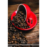 Tranh những hạt cà phê đổ trong tách ly đỏ 