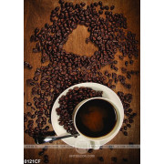 Tranh những hạt cà phê tạo hình trái tim trên bàn gỗ
