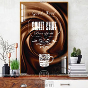Tranh mặt cà phê trong ly sóng sánh 3d