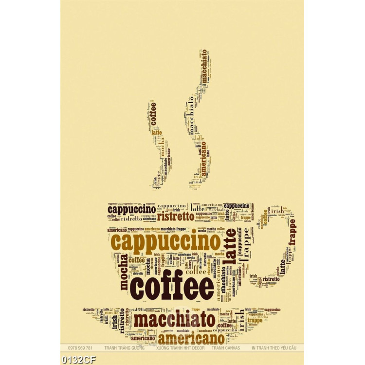 Tranh decor ly cà phê in chữ thương hiệu